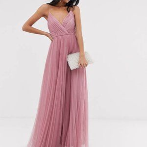 ASOS DESIGN Bridesmaid cami pleated tulle maxi dress in rose Size 6